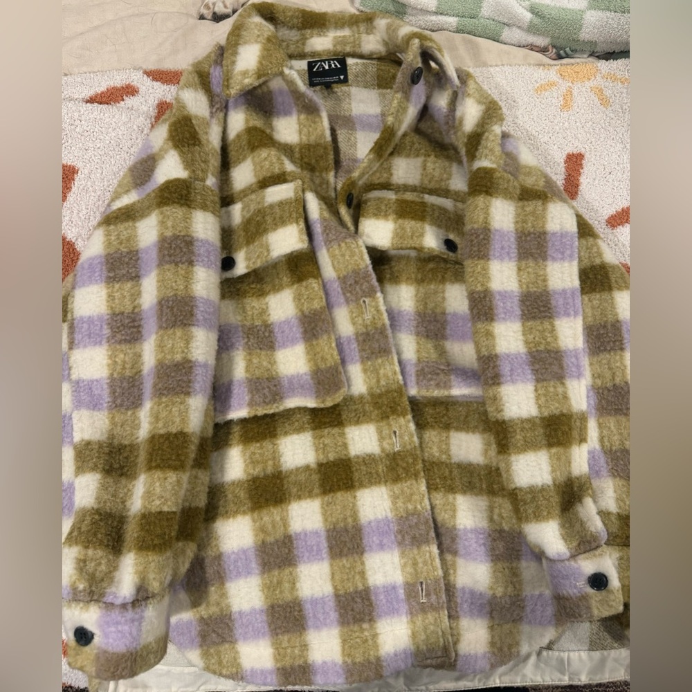 Zara Women's Plaid Jacket - Purple and Brown